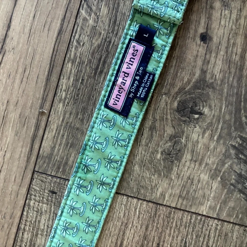 Vineyard Vines Mens Large Green Palm Tree Double D Ring Coastal Waist Belt